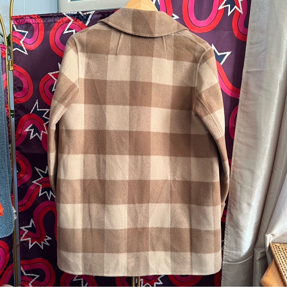 Theory Double-Faced Check Overlay Coat Camel Plaid Multi Check Wool Felt Open - Picture 7 of 14